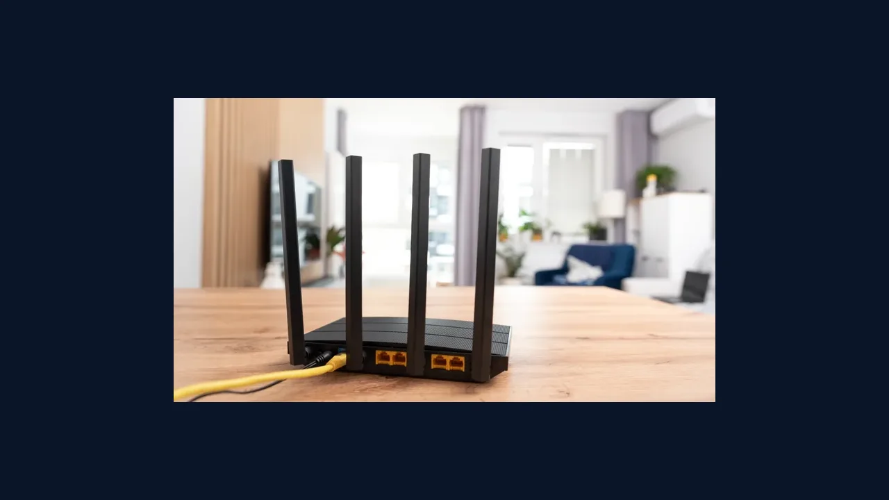 Home WiFi router on a table in a living room